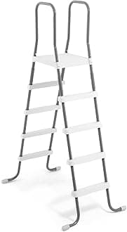 28067E Steel Frame 52" Pool Entry Step Ladder with Secure Non-Slip Steps for Above Ground Outdoor Swimming Pools, Silver