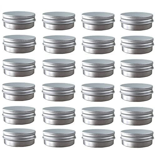 JOYWEE Aluminum Tin Jars, Cosmetic Sample Metal Tins Empty Container Bulk, Round Pot Screw Cap Lid, Small Ounce for Candle, Lip Balm, Salve, Make Up, Eye Shadow, Powder (24 Pack.5 Oz/15ml) …