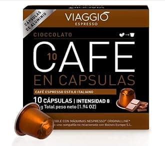 Viaggio Espresso Chocolate Coffee Capsules | 100% Arabica, Medium Roast, Compatible Aluminium Capsule Pods | Fresh Grounded Coffee from Spain | Pack of 10 Pods (55g)