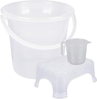 Kuber Industries Bathroom Set | Plastic Bathroom Combo Set | Bucket-Stool-Mug Set for Bathroom | Modern Bath Set | Bathroom Accessories Set | Set of 3 | Transparent