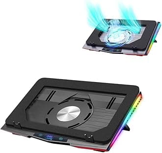 Gaming Laptop Cooling Pad, RGB Laptop Cooler with 3 Powerful Turbofans, 4 Height Adjustable Laptop Cooling Stand, 5 Fan Speed Touch Control, Seal Memory Foam for Cooling 12-19.3 inch Laptop