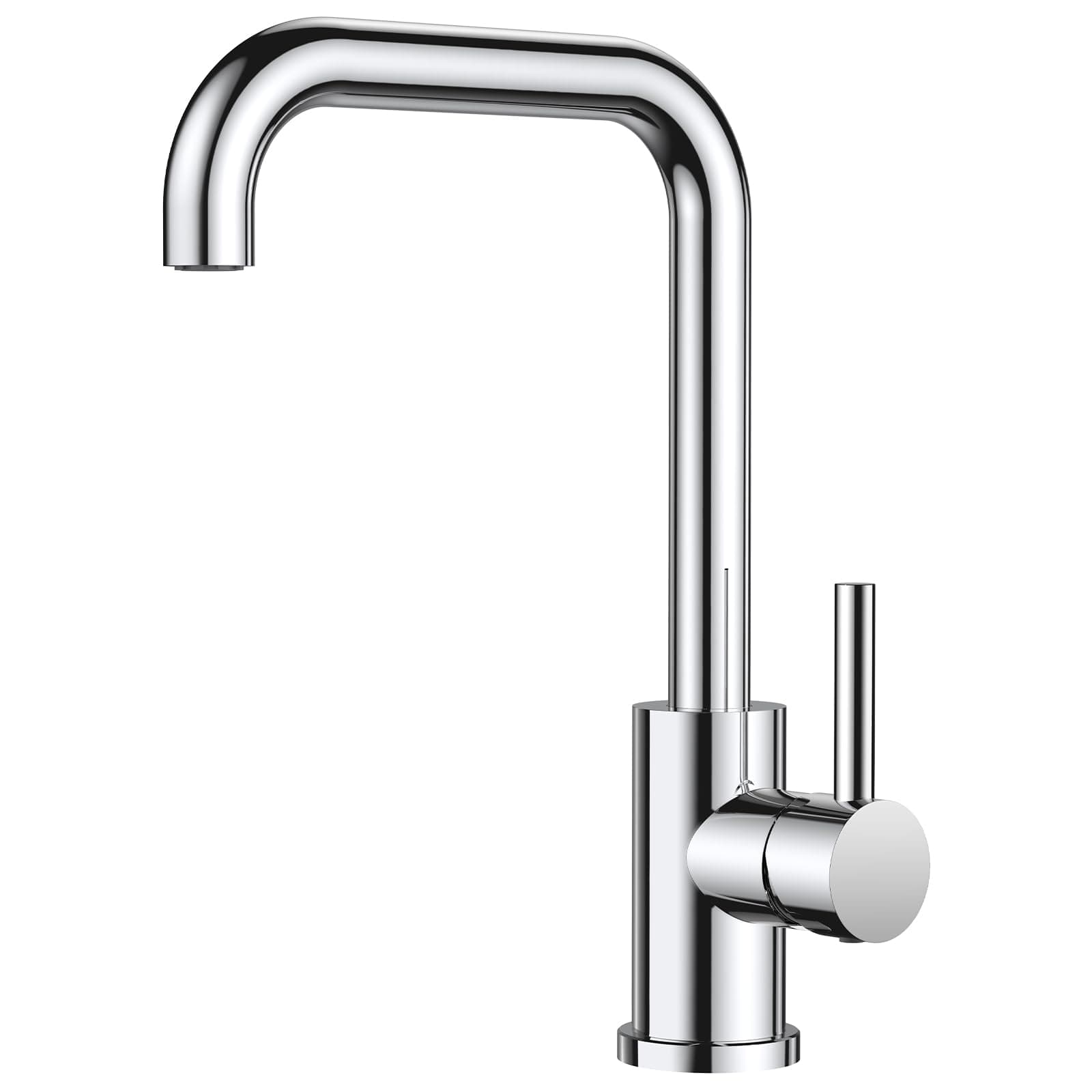 Kitchen Tap, Kitchen Sink Taps Mixer, 360 Swive Stainless Steel L Shaped Monobloc 1 Hole with Single Lever, Ploished Chrome