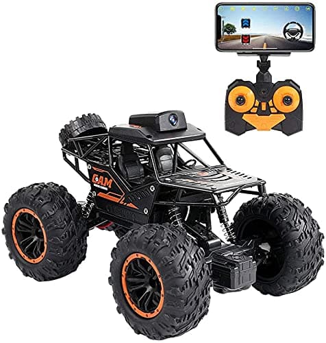 ARM Remote Control Car with 720P HD FPV WiFi Camera, 2.4Ghz 1:18 Scale High Speed Alloy Off Road Monster Truck Fast Racing Vehicle Electric Hobby Toy Car RC Monster Trucks Gift for Boys (Black)