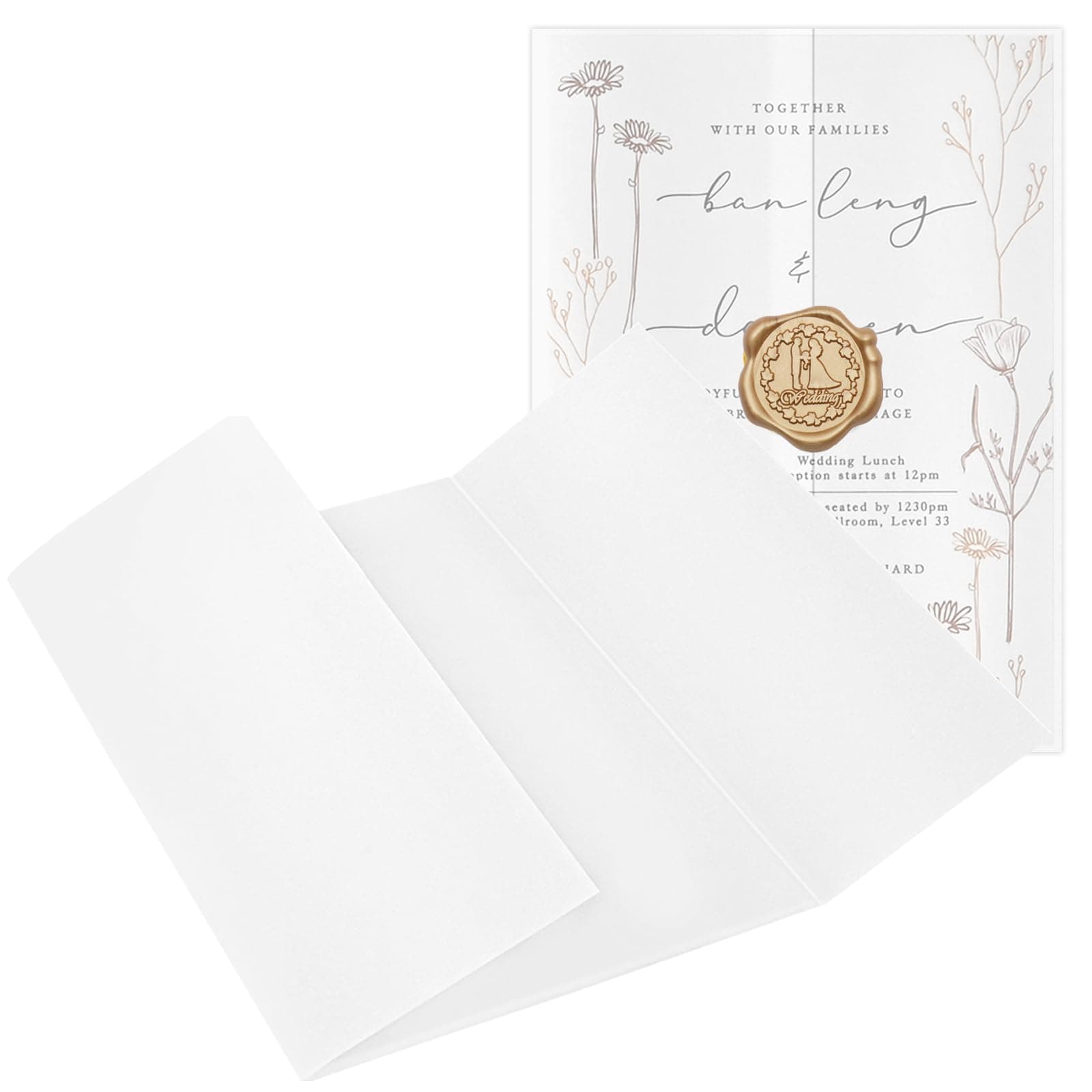 50 Pack Vellum Jackets for 5x7 Invitations, 115GSM Translucent Pre-Folded Vellum Paper Invitations Jackets, Luxury Wedding Invitation Accessories