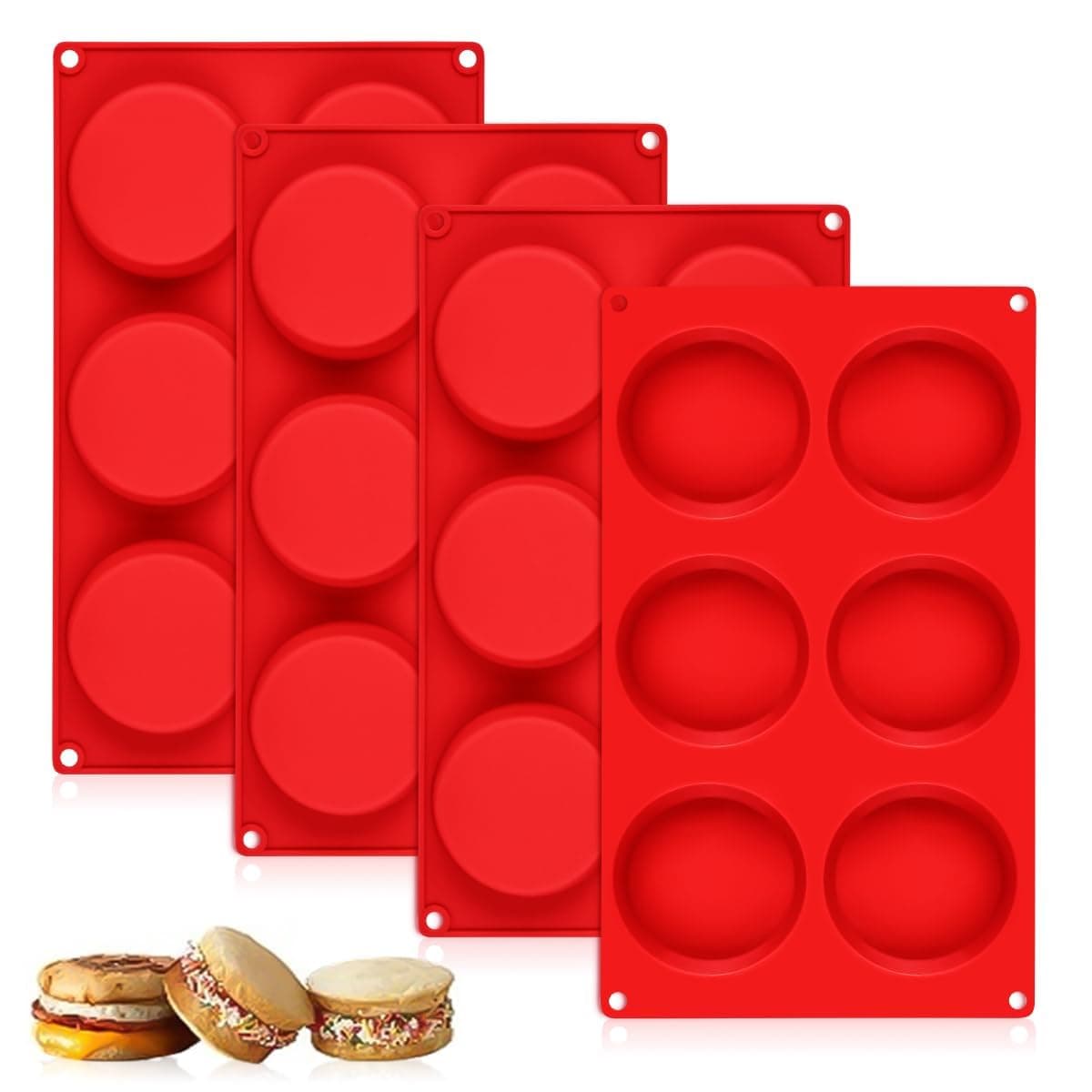 CAKETIME Silicone Egg Molds, 3 Inch Muffin Top Pan 4 Pack Nonstick for Baking English Muffin, Whoopie Pie, Corn Bread, Egg bite, Breakfast Sandwiches