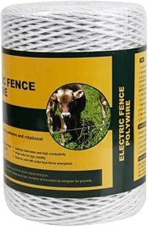 Portable Electric Fence Polywire, 1312 Feet 400 Meter, 6 Conductors, White Color