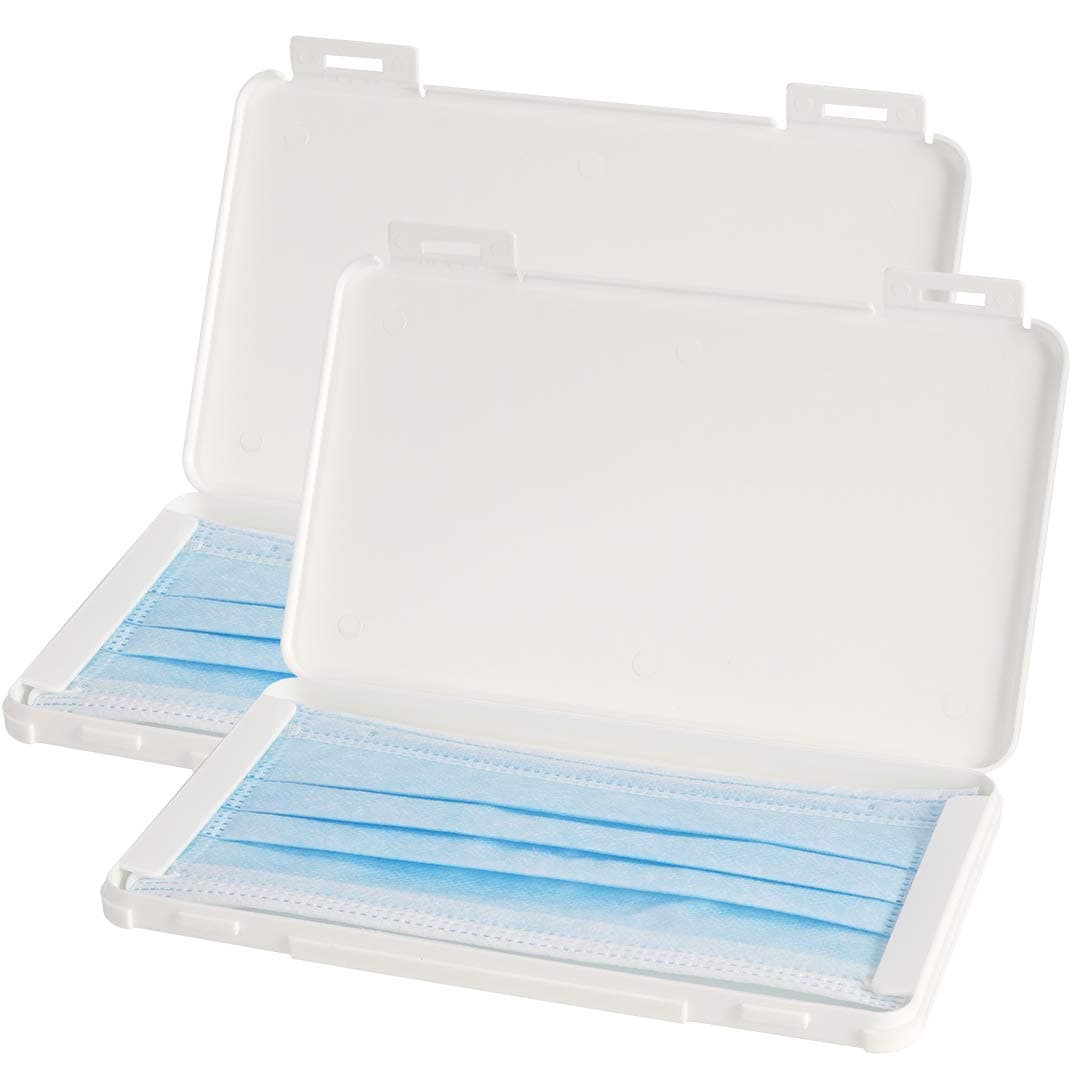 Mask Holder Face Masks Plastic Case Storage Bag Portable Mask Storage Clips Containers Disposable Face Masks Organizer Dustproof Storage Box for Mask Pollution Prevention (White*2 Pieces)
