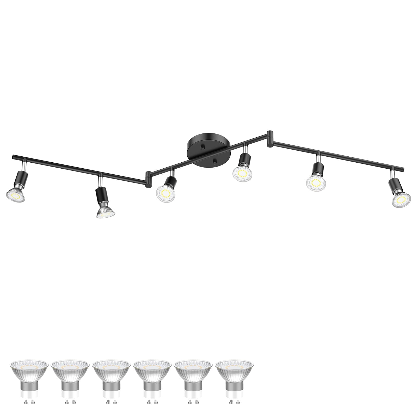 Track Lights Ceiling, Black 4 Way Light Fixtures for Kitchen Hallway Bedroom Gallery Fixture Directional Accent Lamp Include 4 Bulbs (4W, Daylight White)