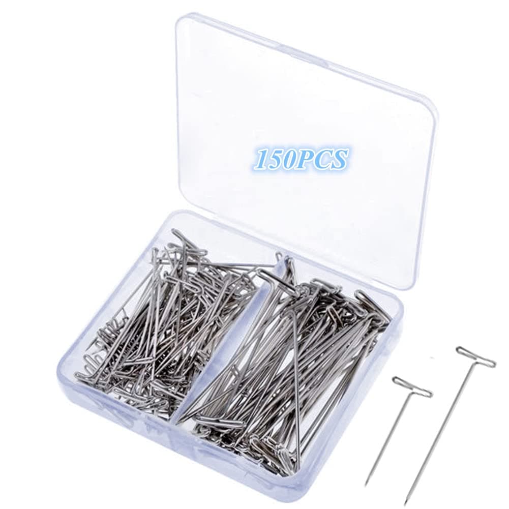 150 Pcs T Pins, Sewing Pins for Blocking Knitting, Modelling, Wig Making and Crafts, Straight Pins T-Pins Stainless Steel Nickel Plated with Storage Box (1.5 Inch，2 Inch)