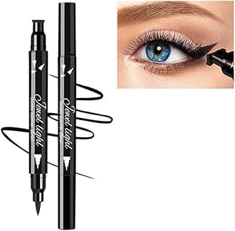 Dual Ended Black Liquid Eyeliner - 2 in 1 Winged Cat Eye Stamp & Felt-tip Eyeliner Pen, Waterproof, Long Lasting and Smudge Proof Eye Makeup Tool for Women