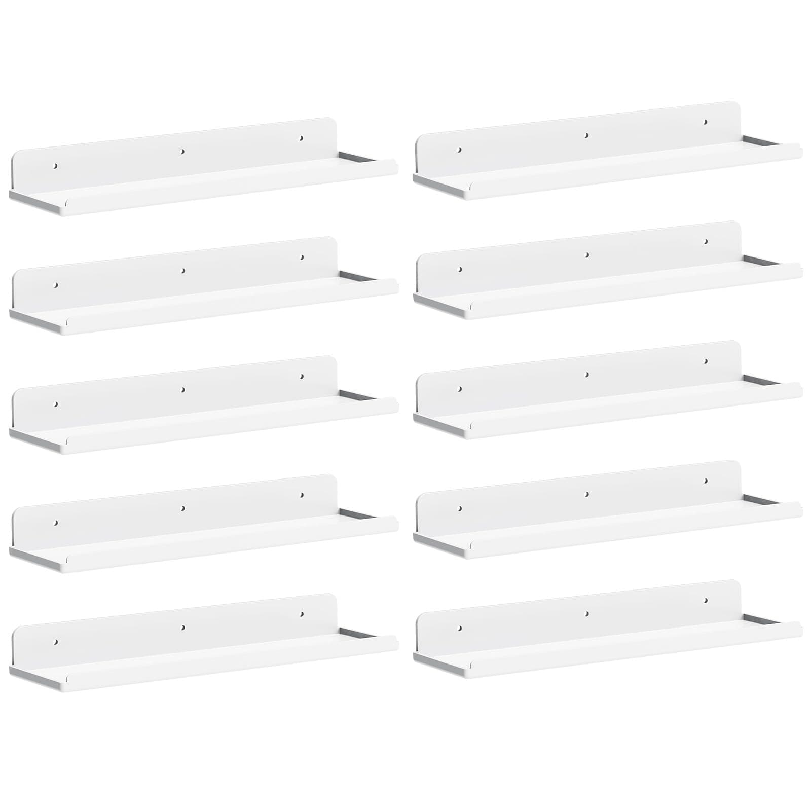 Lifewit Floating Shelves for Bathroom, 15" Acrylic Wall Organizer for Perfume, Makeup, Figures, Nail Polish, Photo, Book, Decor Display Rack for Nursery, Living Room, Bedroom, Kitchen, White, 10 Pack