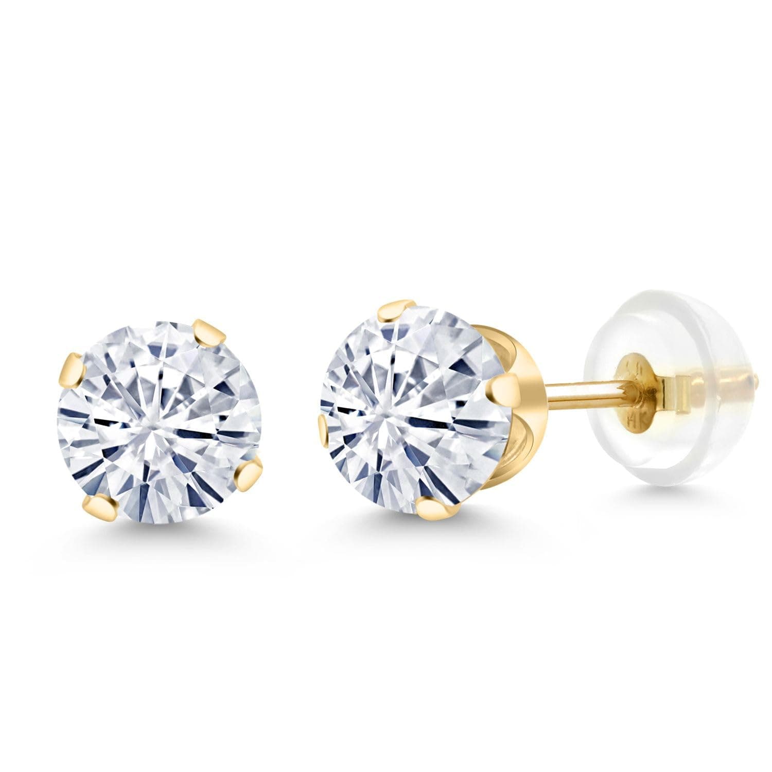 Gem Stone King 14K Gold Gemstone Birthstone Solitaire Stud Earrings | Round 6MM | Gold Earrings For Women Men
