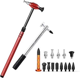 LadyRosian 16PCS Paintless Dent Repair Tools Leveling Telescopic Hammer and Aluminum Dent Hammer with Knock Down Head Tap Kit for Car Hail Damage Dent Repair