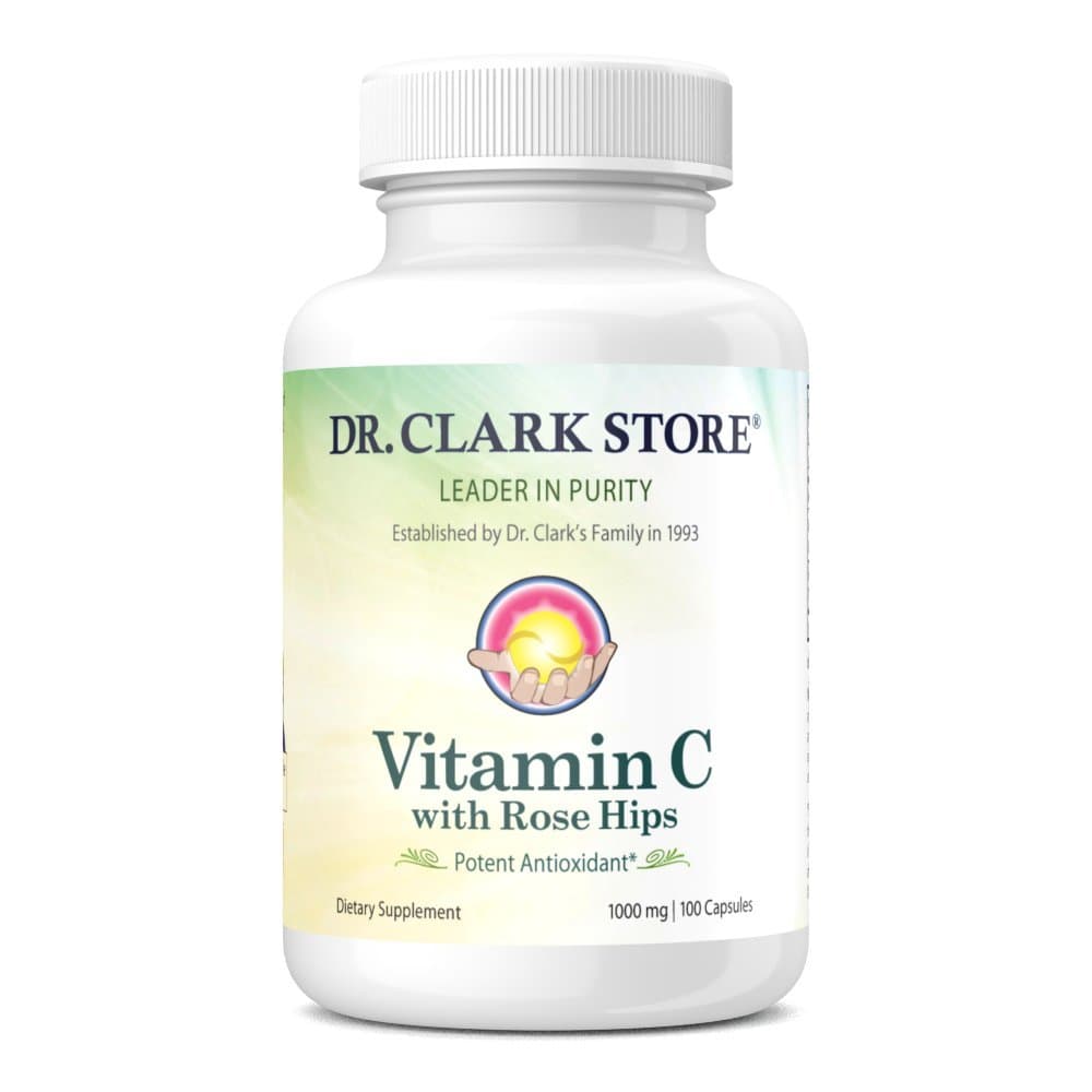 Dr. Clark Vitamin C with Rose HIPS Supplement – 1000mg, 100 Gelatin Capsules, Immune Support & Antioxidant Protection