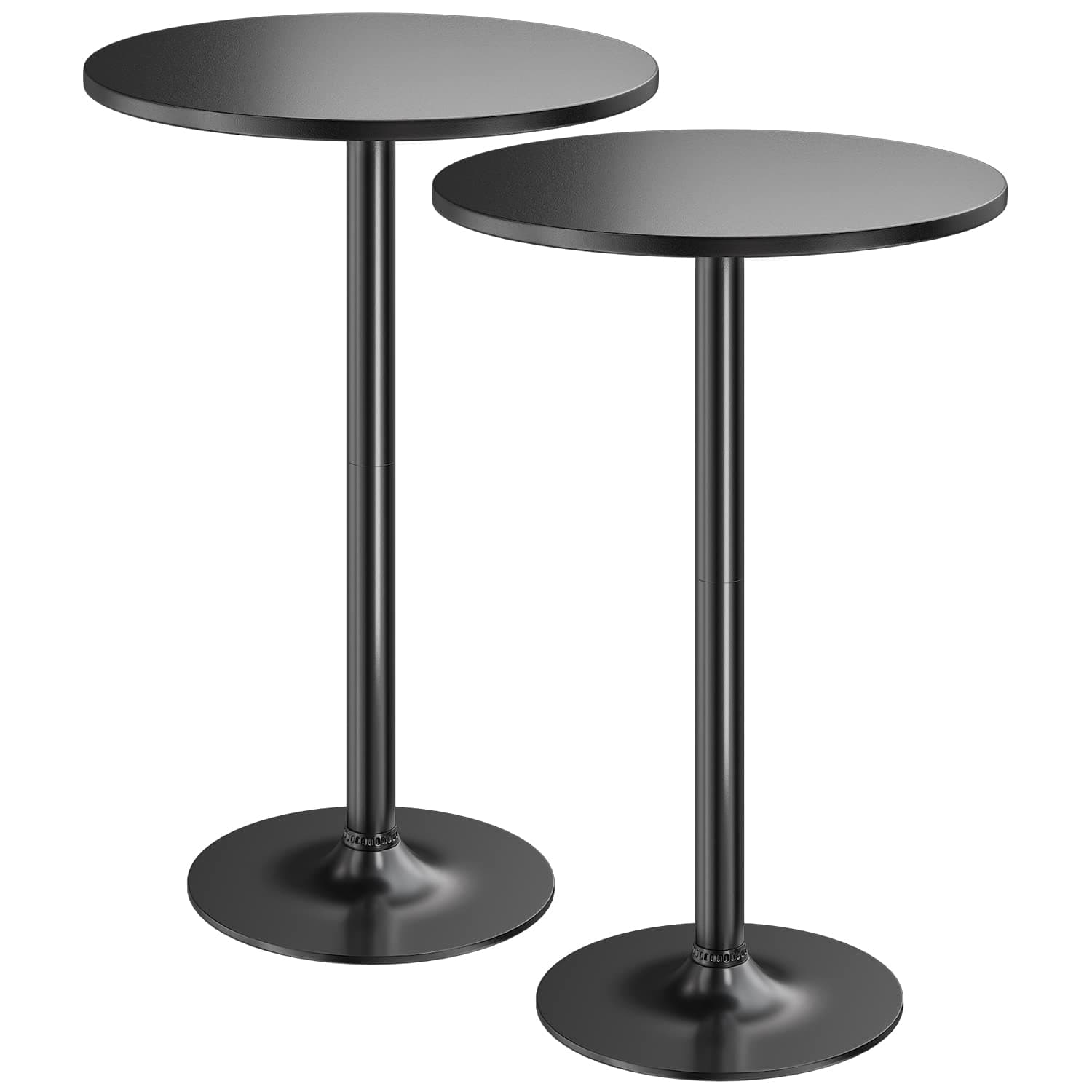 Furmax Bistro Pub Table 2 Pack Round Bar Height Cocktail Table Metal Base MDF Top Obsidian with Black Leg 23.8-Inch Top, 39.5-Inch Height (Black)