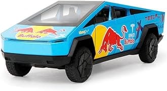 - Teslaa Cyber Truck Redbull 1:32 Model Car Exclusive Pull Back Metal Toy car with Openable Doors & Light Music Best Gifts Toys Kids (1:32 Tesla CyberTruck Redbull (Blue))