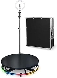 TOPS 360 Photo Booth Machine - 80cm Slow Motion Video Booth Platform Selfie Platform Spin 360 Degree Photo Booth, with Ring Light & Adjustable Camera Stand