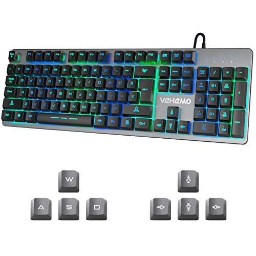 Gaming Keyboard USB Wired RGB Keyboard Backlit Keyboard 7 Colors Breathing LED Keyboard Computer Keyboard All-Metal Panel 104 Key Keyboard for PC Laptop MAC