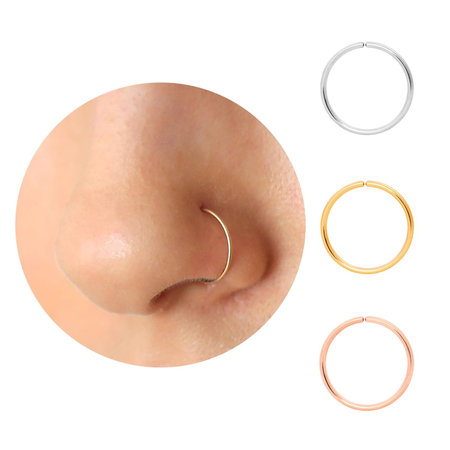 Small Thin Gold or Sterling Silver Nose Ring Hoops for Women, 22g/24g/20g Tiny Nose Piercing Jewelry,22 gauge or 24 gauge Nose Rings, 5mm/6mm/7mm/8mm/9mm/10mm