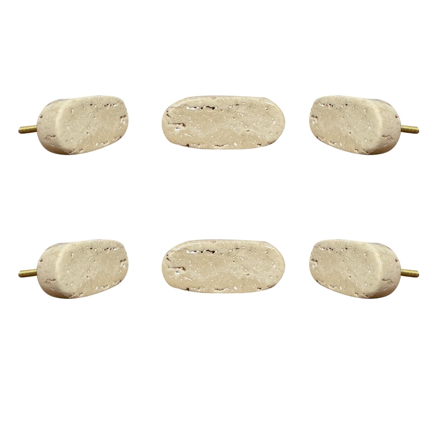 Perilla Home Set of 6 Marble Knobs for Cabinet & Drawers Decorative Travertine Oval Knobs for Home Kitchen Cabinet Hardware Cupboard Glass Door Dresser Wardrobe Pulls (Oval,Beige)