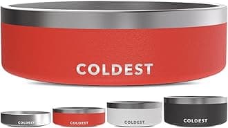 The Coldest Water Dog Bowl - Anti Rust Metal & Non Slip Dog Bowls Large, Spill Proof Heavy Duty 3 Layers Insulated Dog Bowl - Food and Bowl for Dogs, Cats & Pets, Dishwasher Safe (42 oz, Crimson Red)