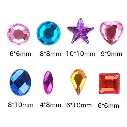 800 Pieces Flat Base Acrylic Rhinestones, 4 to 10 mm Assorted Shapes Multicolor Acrylic Rhinestones for DIY Arts Crafts