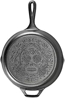 10.25 Inch Pre-Seasoned Cast Iron Stamped Skillet - Signature Teardrop Handle - Use in the Oven, on the Stove, on the Grill, or Over a Campfire - Sugar Skull
