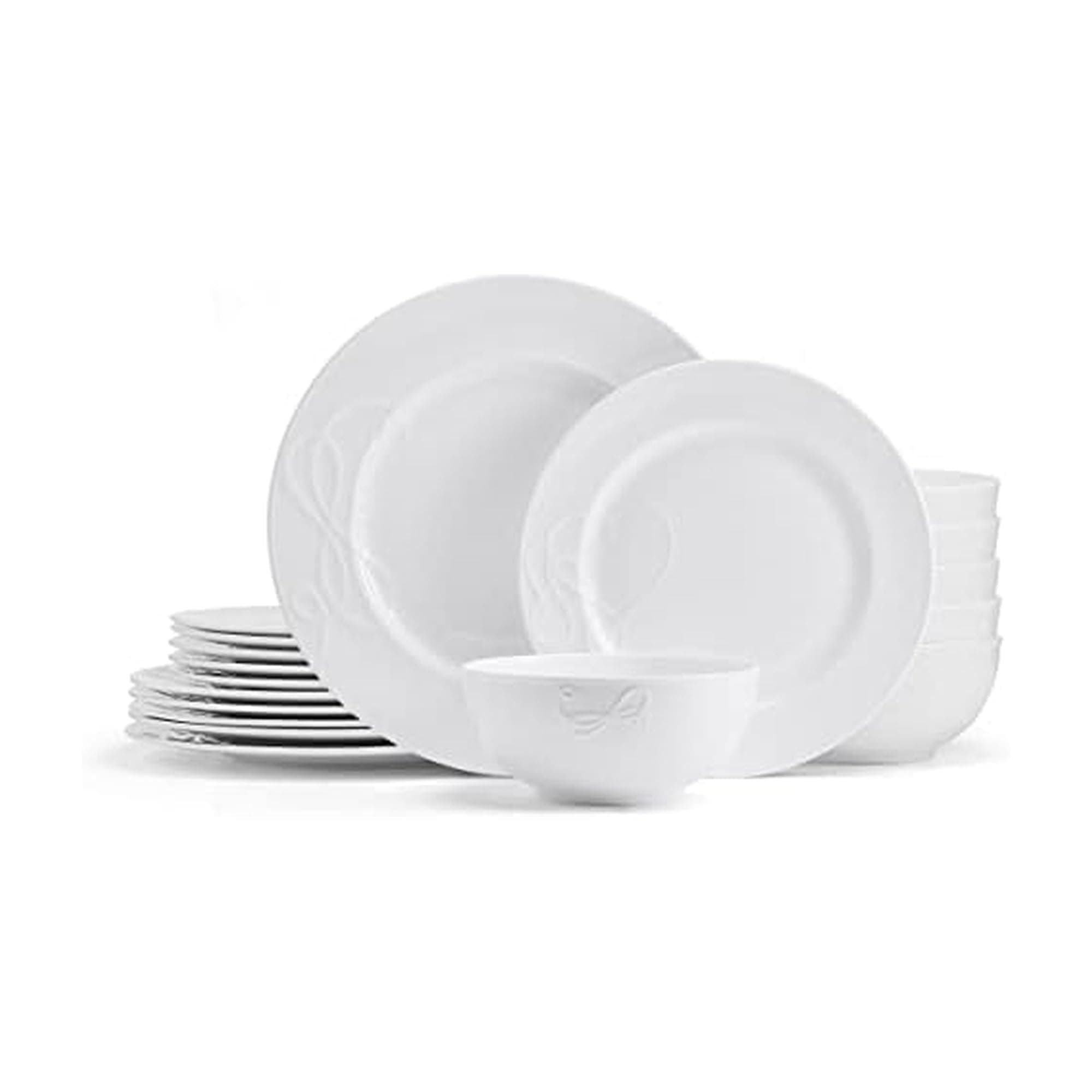 Love Story White Chip Resistant 18 Piece Dinnerware Set, Service for 6