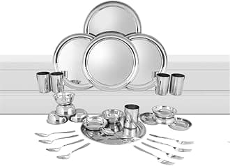 Shri & Sam Stainless Steel Shagun Solid Dinner Set (30 Pcs Set)