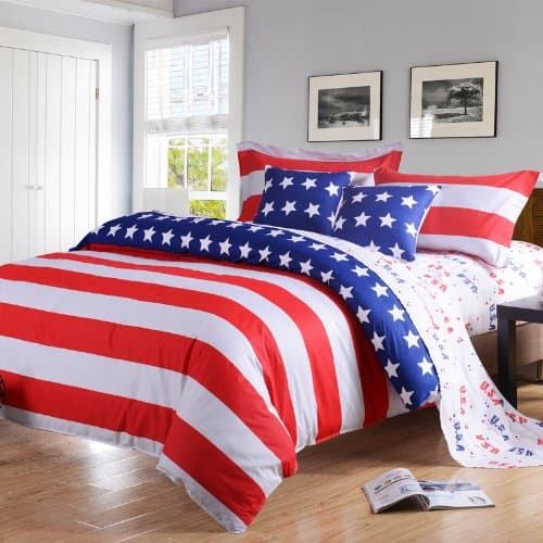DIAIDI Home Textile,Stars And Stripes Bedding Set,Blue Red Bedding Sets,Unique Bedding Set,4Pcs Bed Set (Queen)