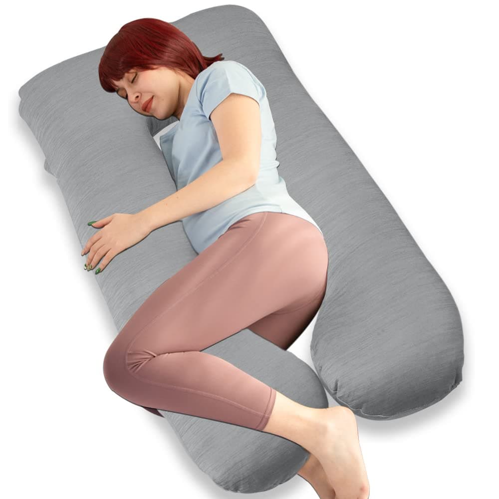 MOON PINE Pregnancy Pillows for Sleeping with Cooling Cover, Maternity Pillow for Pregnant Women, U Shaped Full Body Pillow, Grey