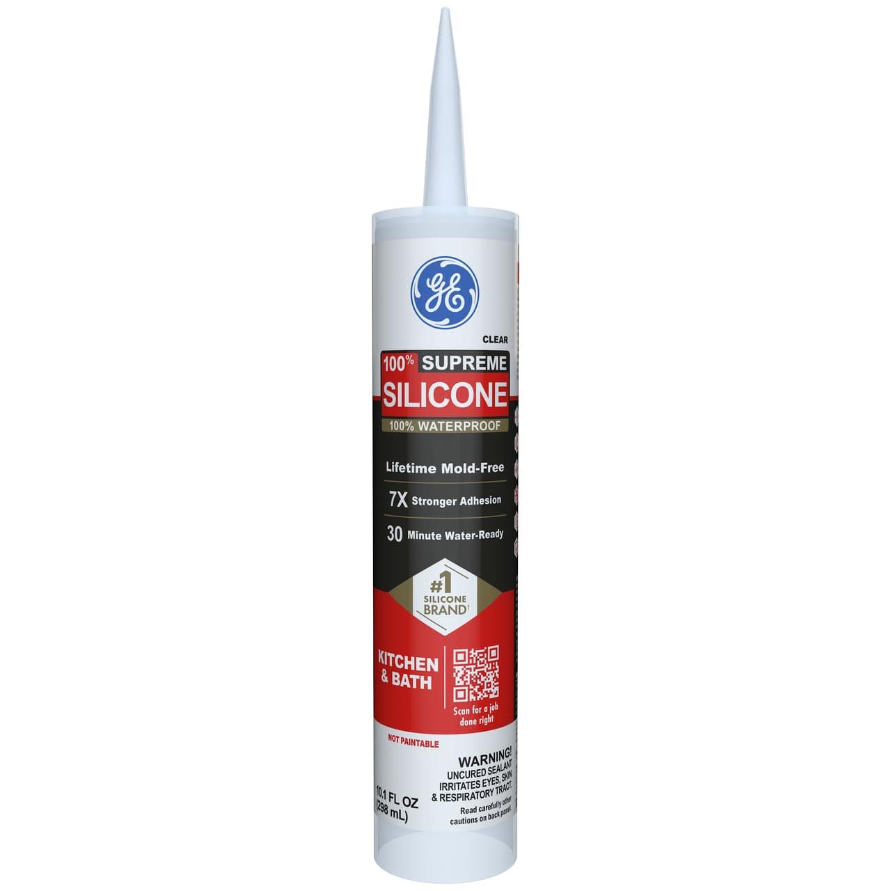 Supreme Silicone Caulk for Kitchen & Bathroom, Clear, 10 fl oz Cartridge, 1 Pack - 100% Waterproof Silicone Sealant, 7X Stronger Adhesion, Shrink & Crack Proof
