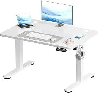 Devoko Electric Standing Desk 100x60cm Sit Stand Table Height Adjustable Desk with Backpack Hook and Memory Smart Pannel, Home OfficeTable with Splice Board, White
