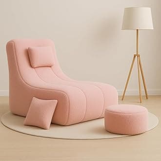 Biggie Bean Bag Chair 6XL with Beans Filled-SnuggleFur Pod - Comfort Pro Max-Ultra Plush Soft Fur-Crafted for Comfort with Free Cushion & Footrest (Fabric : Fur, Pink)