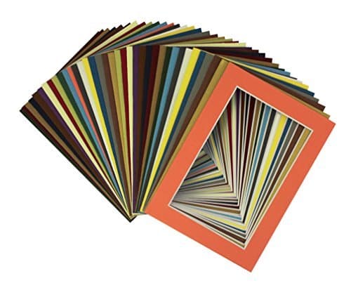 Mat Board Center, Crescent High Quality Pack of 50 sets 5x7 MIXED COLORS White Core Picture Mats Mattes Matting for 4x6 Photo + Backing + Bags by Mat Board Center