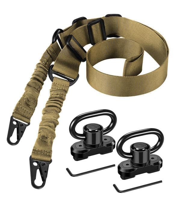 CVLIFE Two Point Sling with 2 Pack Anti-Rotation Sling Swivels,Adjustable Length Rifle Sling Elastic Cord Design Traditional Sling for Outdoor