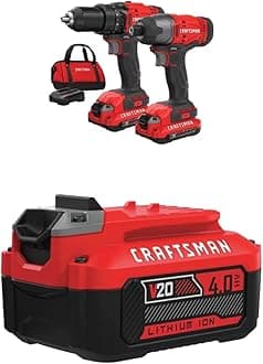 CRAFTSMAN V20 MAX Cordless Drill and Impact Driver, Power Tool Combo Kit with 2 Batteries and Charger (CMCK200C2) & (1) V20 Lithium Ion Battery, 4.0-Amp Hour (CMCB204)