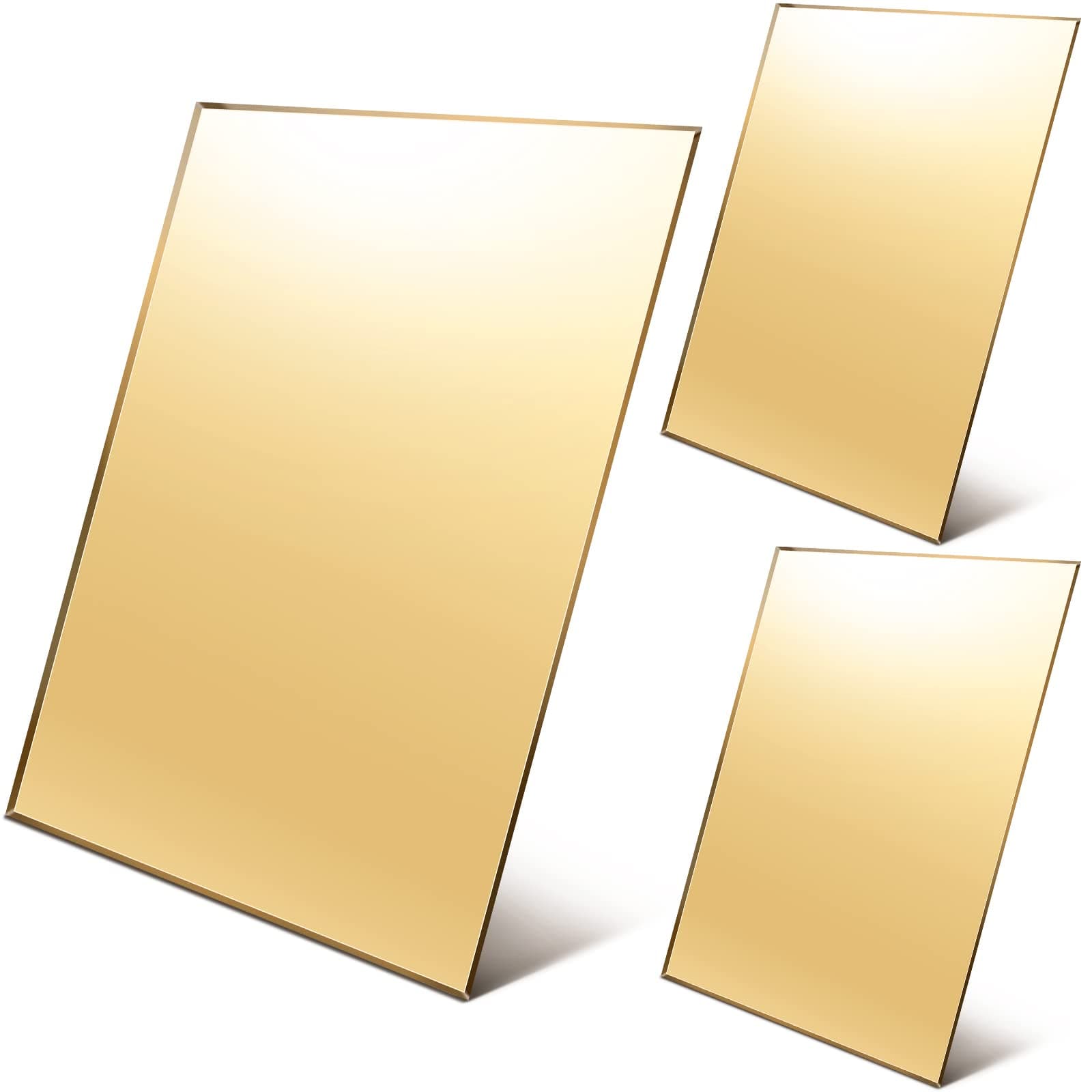 3 Pcs Acrylic Mirror Sheet Acrylic Sheet Laser Cutting Acrylic Shatterproof Plastic Mirrors for Home, Architectural Design, Kids Vanity, Gym, Garden, Boats (Gold)