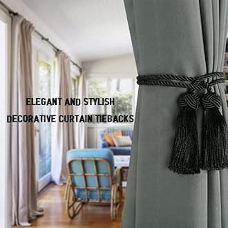 BEL AVENIR 2 Pack Curtain Handmade Tiebacks Decorative Curtain Holdbacks with Tassel (Black, 2 Pack)