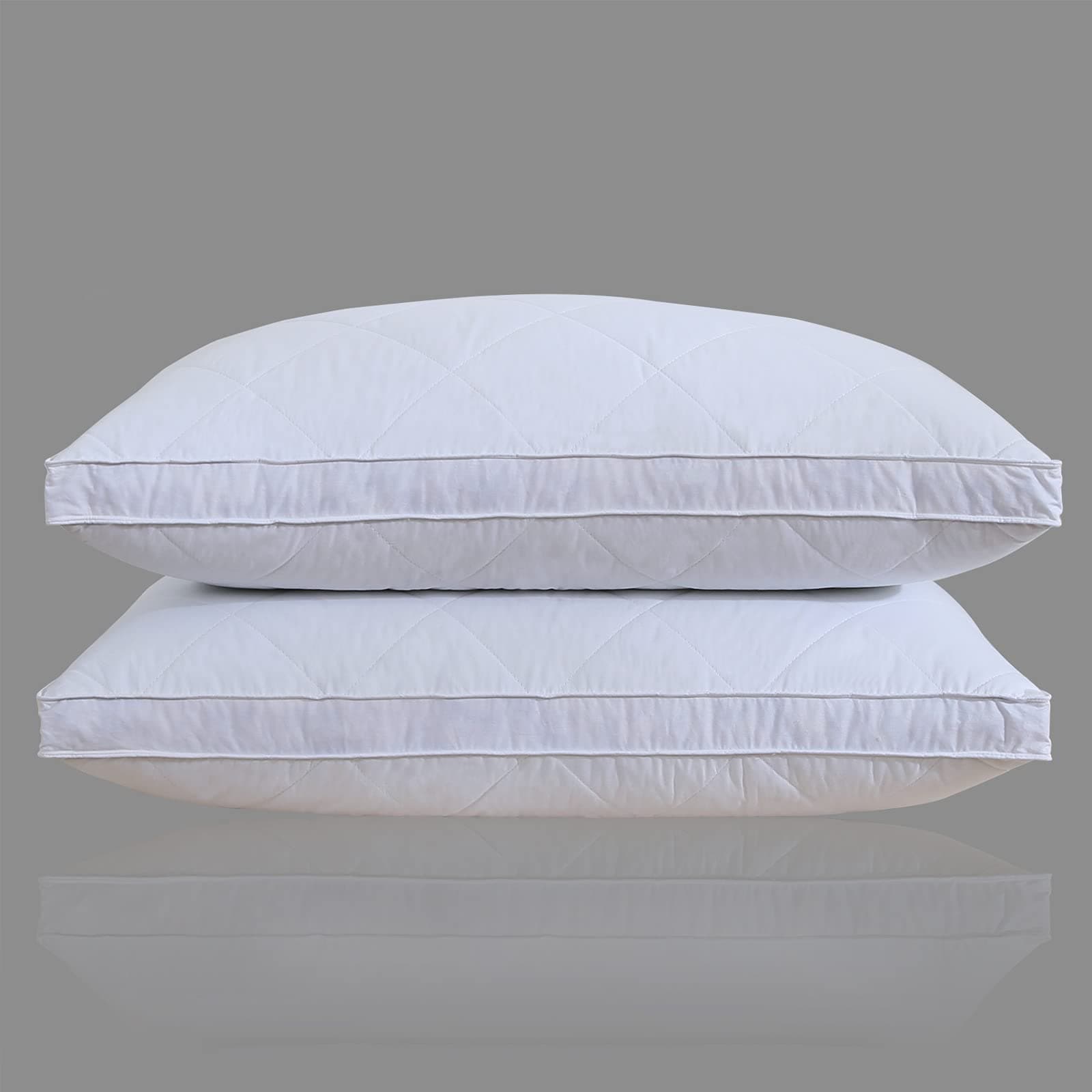 Three Geese Set of 2 White Goose Feather Bed Pillows - 600 Thread Count Egyptian Cotton, Medium Firm,Soft Support Queen Size,White Solid (Queen Size:2 Pillows)