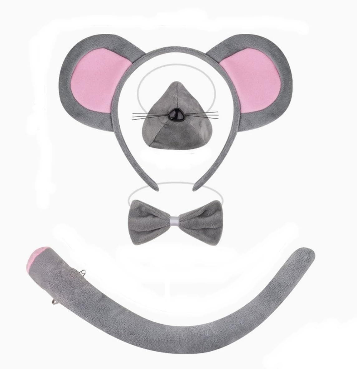 Kids Chef Gray Mouse Headband Tail & Bowtie 4pcs Set Costume
