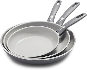 Dover 8” 10” and 12” 3 Piece Frying Pan Skillet Set, Non-Toxic PFAS-Free Ceramic Nonstick Coating, Sear Saute Fry Egg Omlete, Dishwasher & Oven Safe, Stay Cool Handle, Easy Pour Rims, Gray