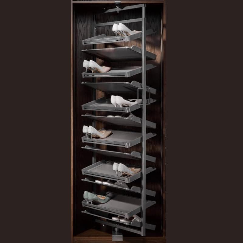 DBR Wardrobe Hardware Accessories Modern Revolving Shoe Rack Storage Organizer Cabinet Metal 360 Rotating Shoe Rack (Gray)