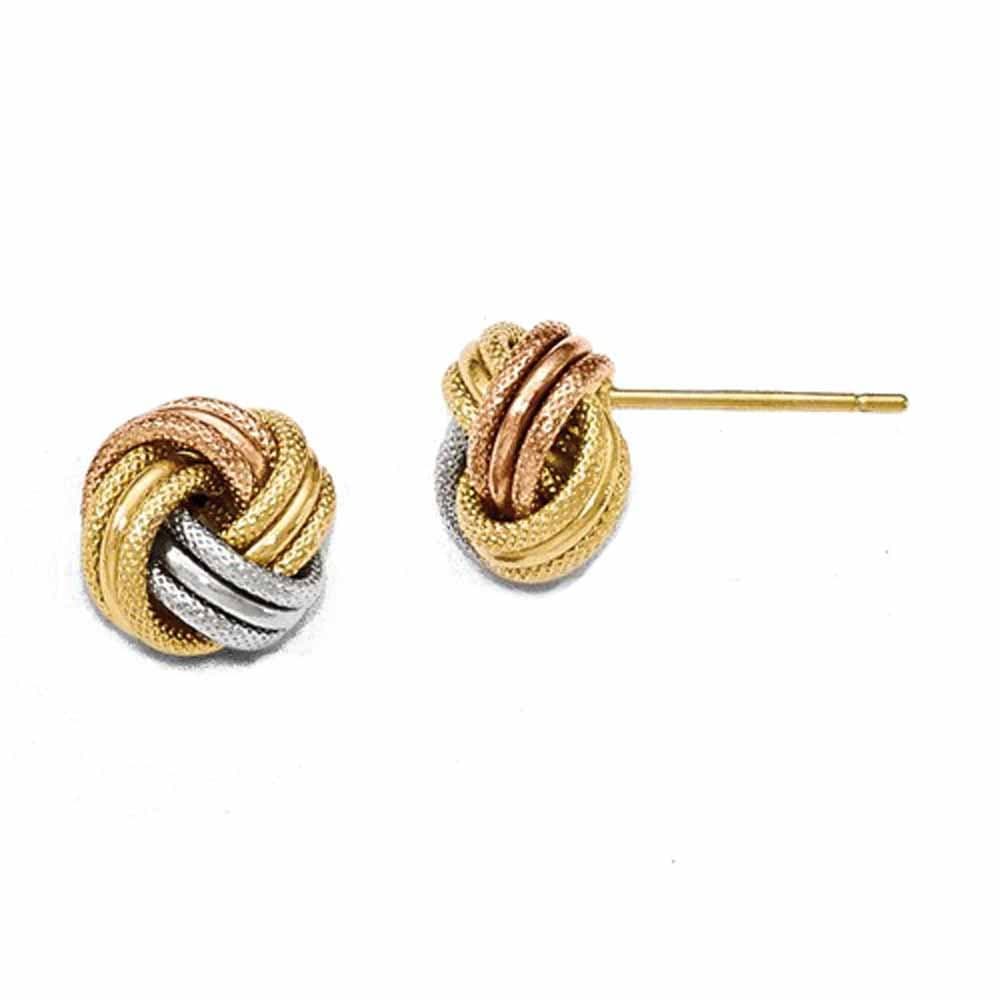 14k Gold Tri Color Classic Love Knot Stud Post Earrings