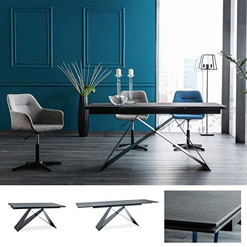 MHF Westin II Table Tempered Glass Marble Effect Metal Frame Black Colour Modern