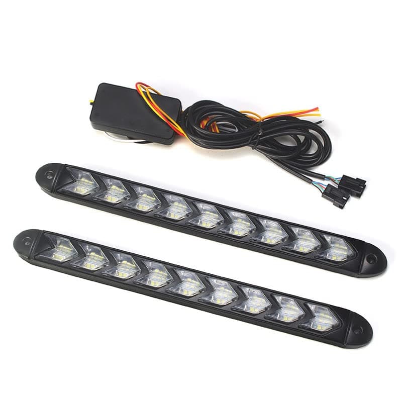 XINFOK 2pcs White/Amber DRL Strip Switchback Flexible Flowing LED DRL Daytime running light Waterproof Runs LED daylight Turn Signal Head Light (9led 25CM, White and yellow)