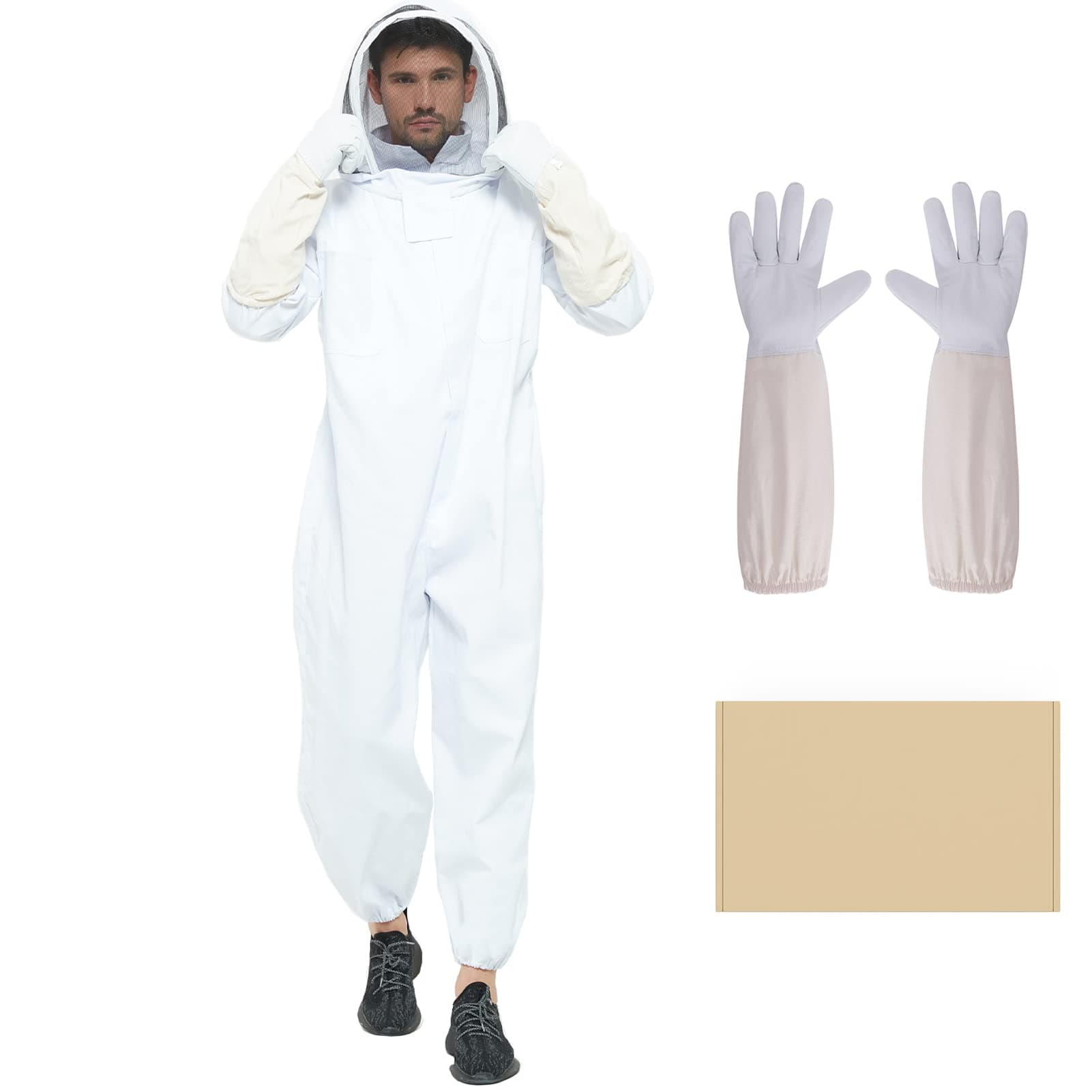 Bee Suits for Men - Sting Proof Bee Keeper Suit with Glove and Ventilated Hood (L for 5'3"-5'7")