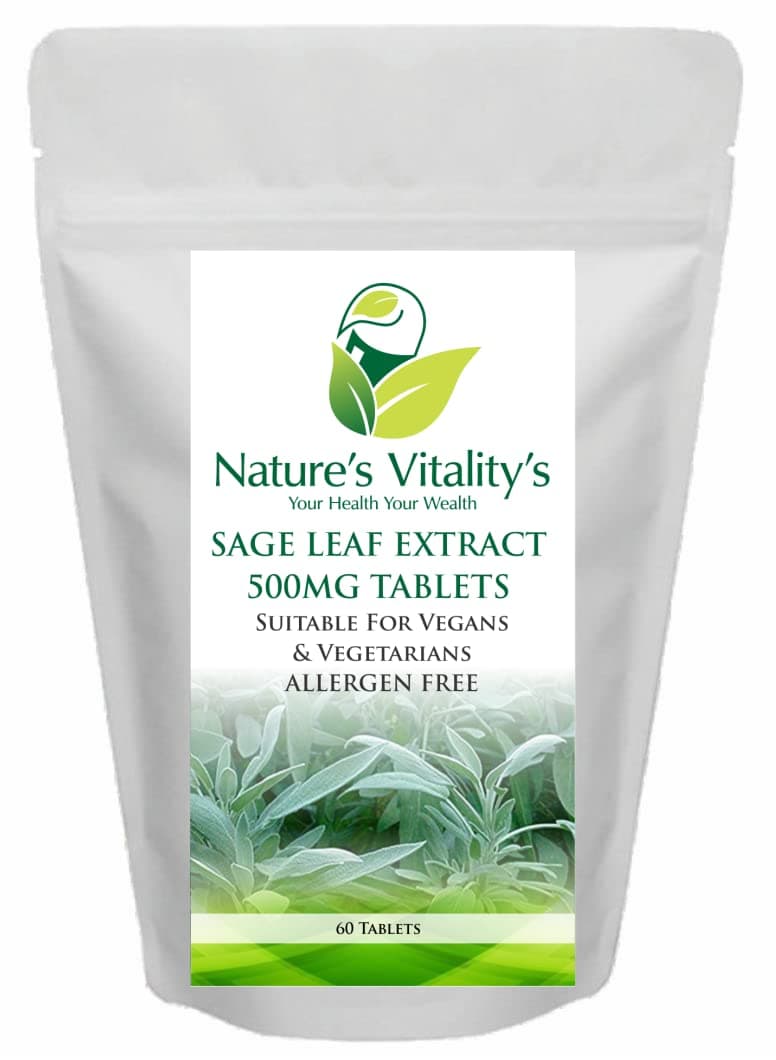 Sage Leaf 500mg 60 Tablets Supports Menopause Relief Hot Flushes Night Sweats & Sleep Support Vegan UK