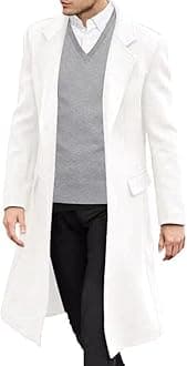 SOMTHRON Men's Casual Trench Coat Slim Fit Notched Collar Long Jacket Overcoat Single Breasted Pea Coat wih Pockets