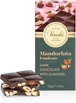 Venchi - Almond Dark Chocolate Bar, 95g, Gluten-Free, No Colourings and No Preservatives